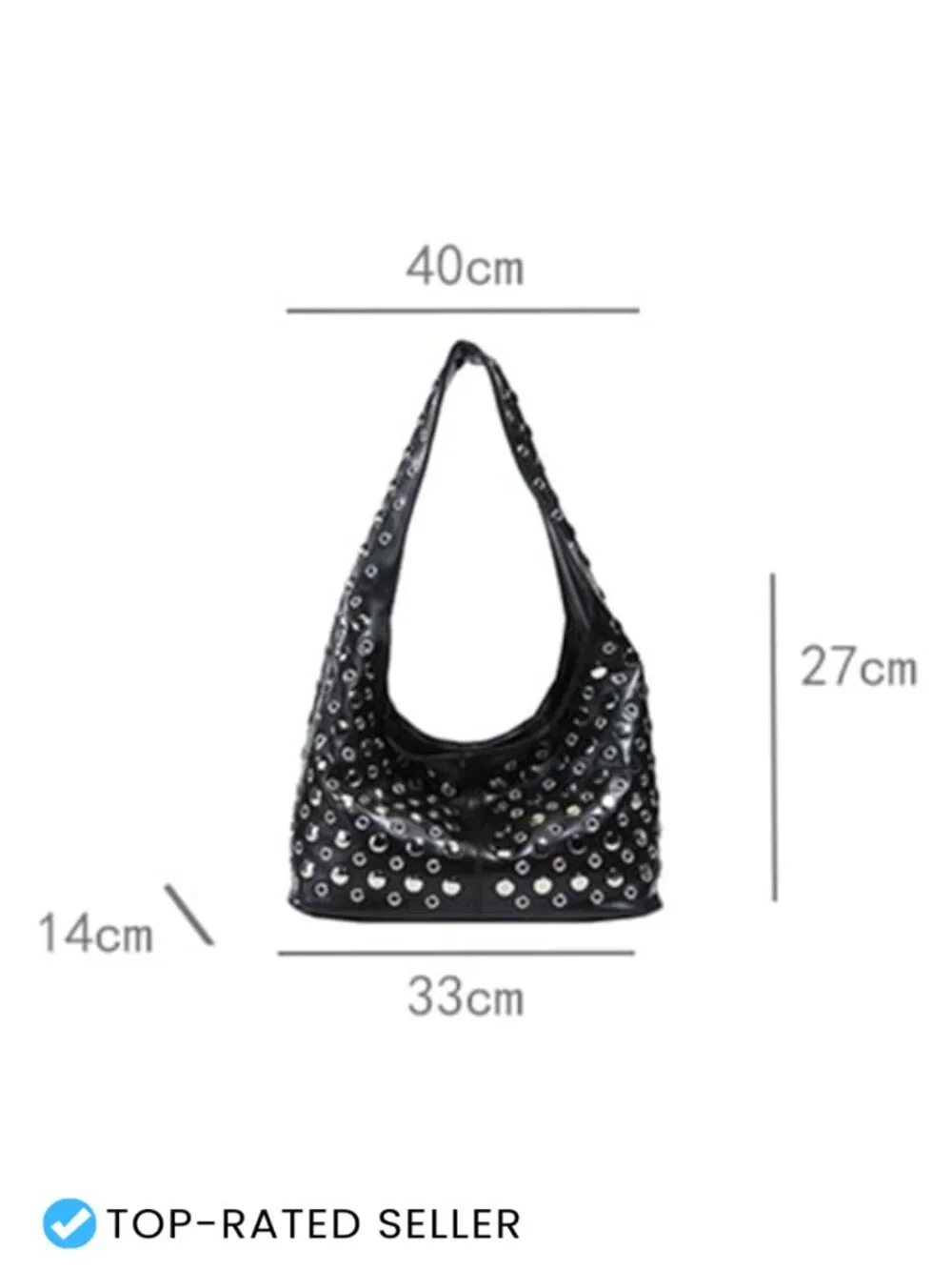 Studded PU Leather Slouchy Hobo Handbag Women Satchel Shoulder Tote Underarm